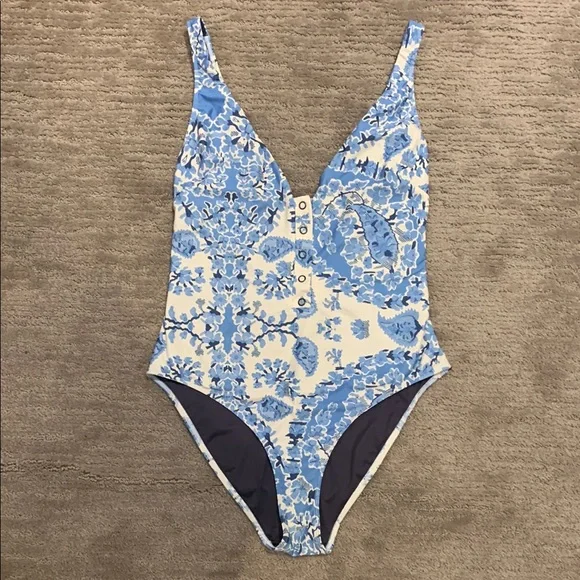 Sezane Light Blue Floral One Piece Swimsuit - Picture 2 of 6